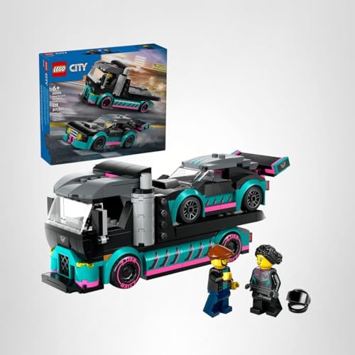 LEGO City Race Car and Car Carrier Truck Building Toys - Pretend Play Toys for Boys & Girls, Ages 6+ Years - Gift for Christmas - W/Racer & Driver Minifigures - 60406