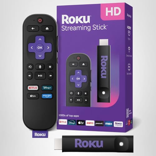 Roku Streaming Stick HD 2025 — HD Streaming Device for TV with Roku Voice Remote, Free & Live TV