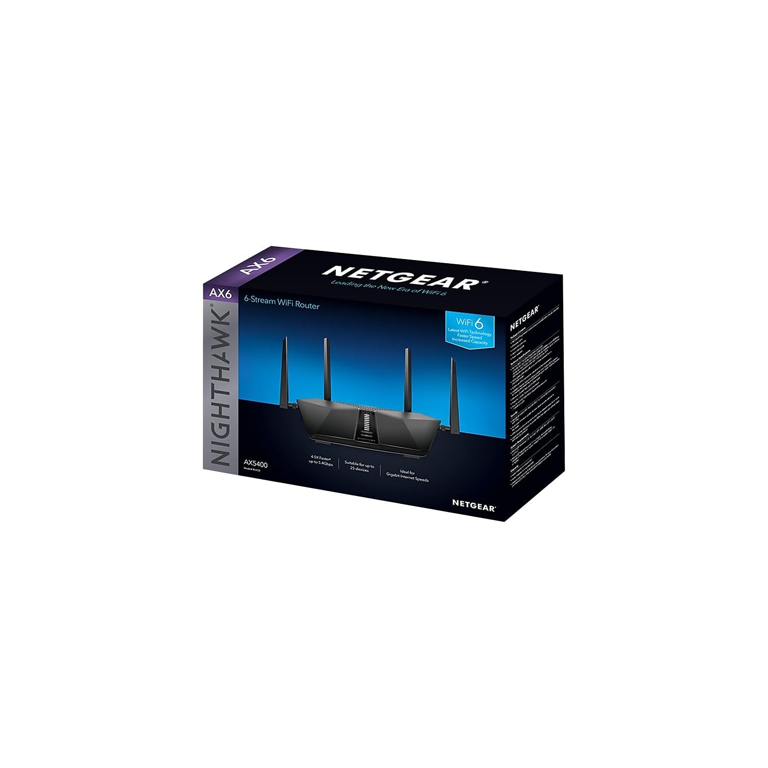 NETGEAR Nighthawk WiFi 6 Router (RAX50) 6-Stream Gigabit Router, AX5400 Dual-Band Wireless Speed (Up to 5.4 Gbps), Coverage Up to 2,500 sq.ft. and 25 Devices