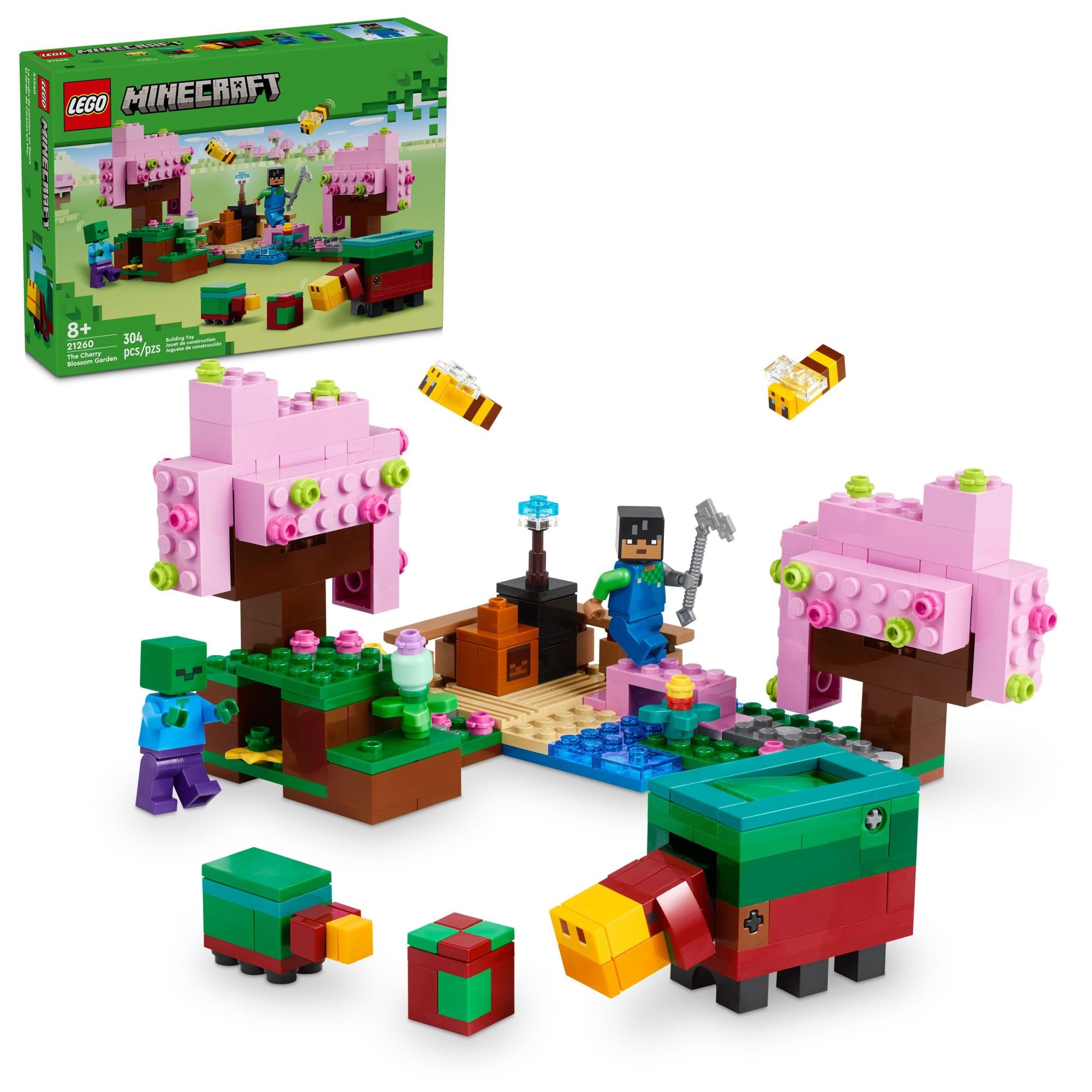 LEGO Minecraft The Cherry Blossom Garden, Video Game Toy for Kids, Building Set with 2 Minecraft Minifigures, Bees and a Sniffer Figure, Hands-on Toy for Boys and Girls Ages 8 and Up, 21260