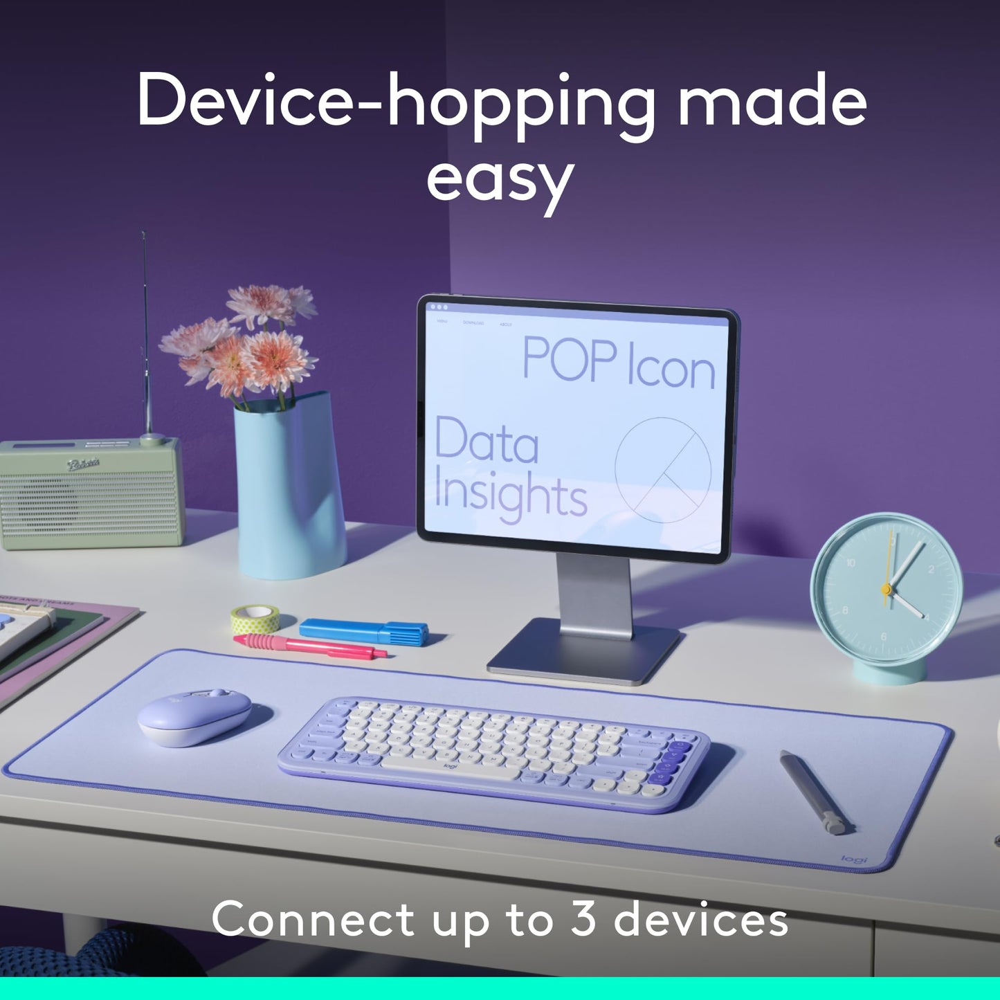 Logitech POP ICON Combo, Bluetooth Keyboard and Mouse Combo, Comfortable Typing, programmable Keys and Buttons, Quiet clicks, Easy-Switch up to 3 Devices - Graphite and Off-White