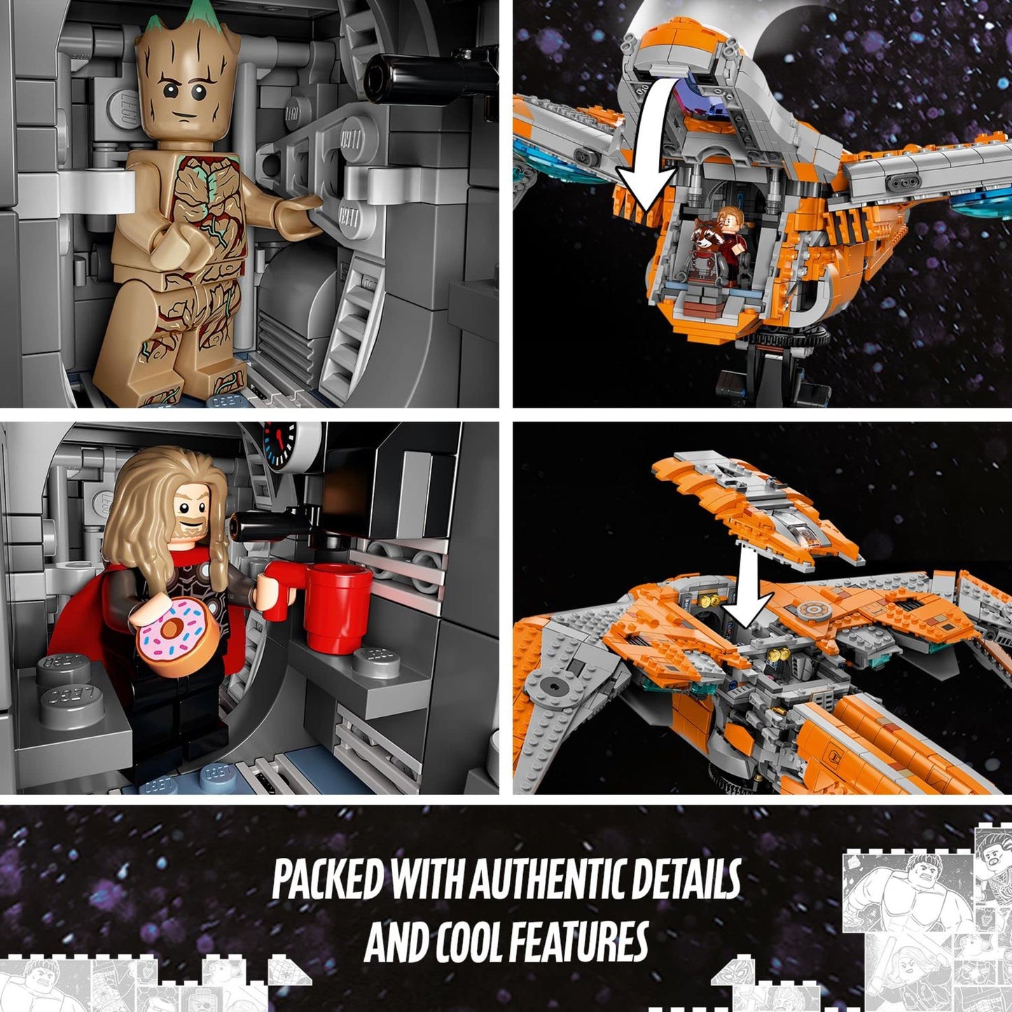 LEGO Marvel The Guardians' Ship 76193 Building Toy - Large Avengers Spaceship Model with Thor & Star-Lord Minifigures, Superhero Movie Inspired Set, Gift for Boys, Girls, Kids, and Teenagers