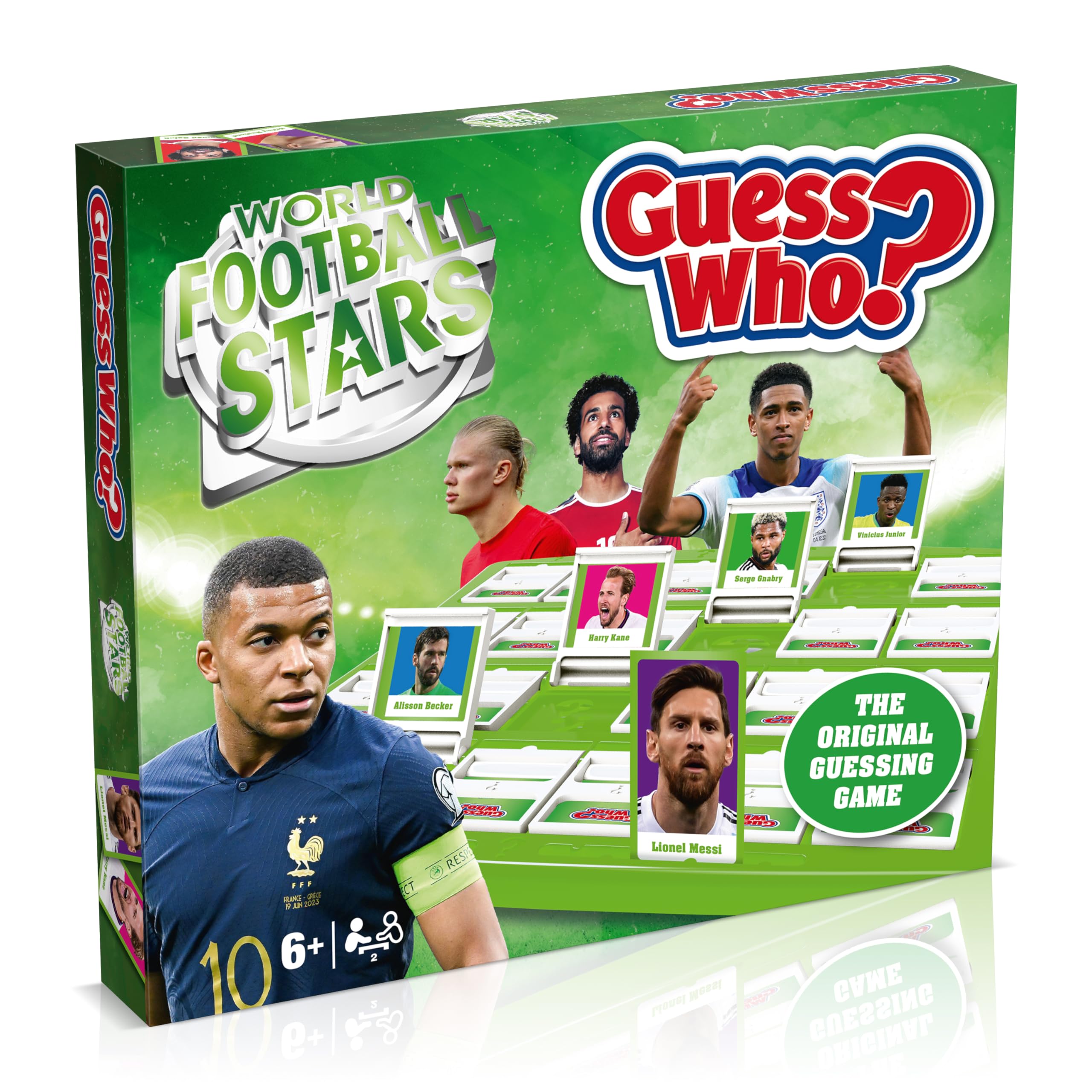 Winning Moves World Football Stars, Guess Who? Green Board Game, Play with Messi, Ronaldo, Harry Kane, Salah, Easy to Setup, Gift for Kids Ages 6 and up, One Size Fits All