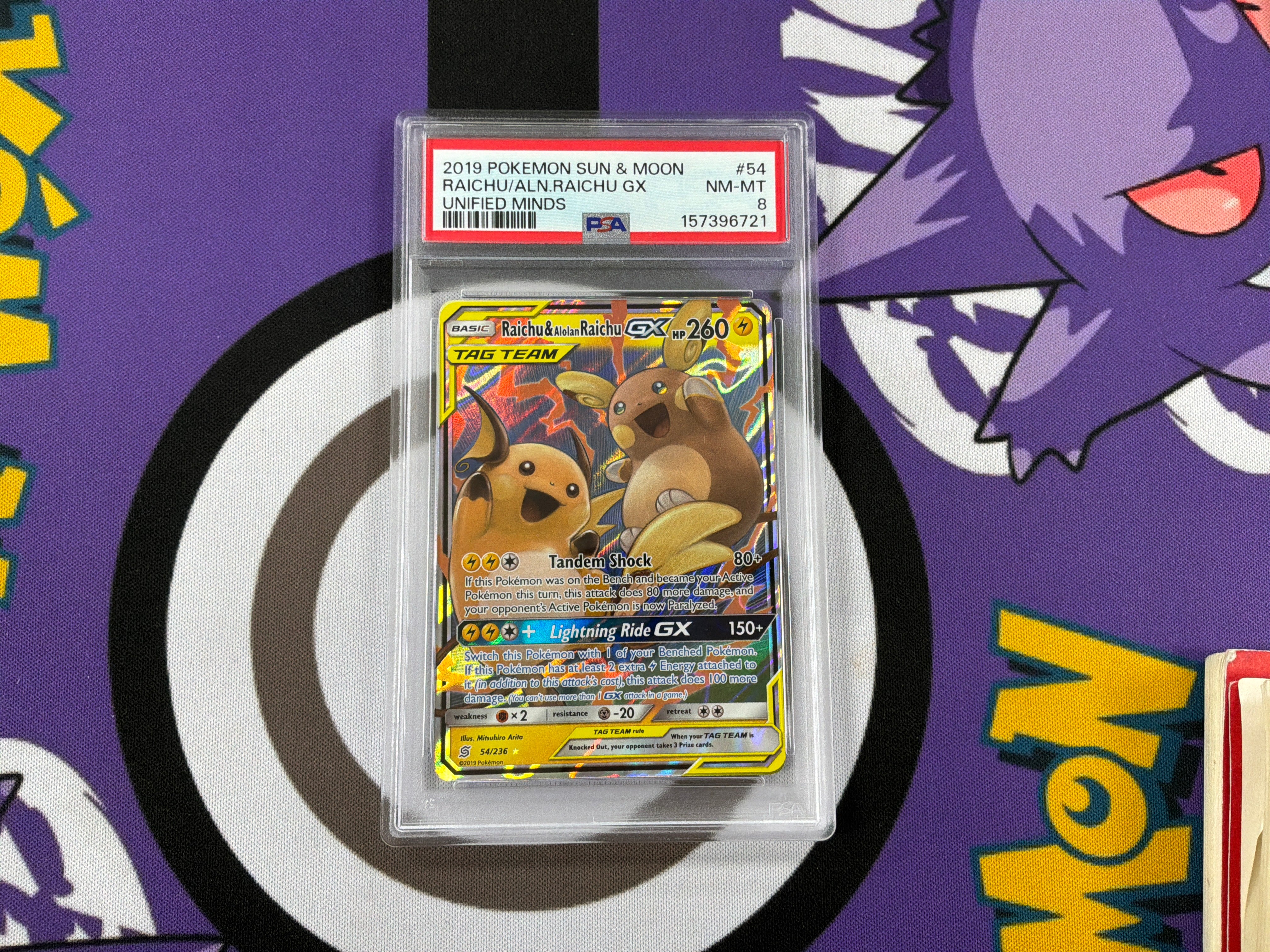 PSA 8 Raichu & Alolan Raichu GX 54/236