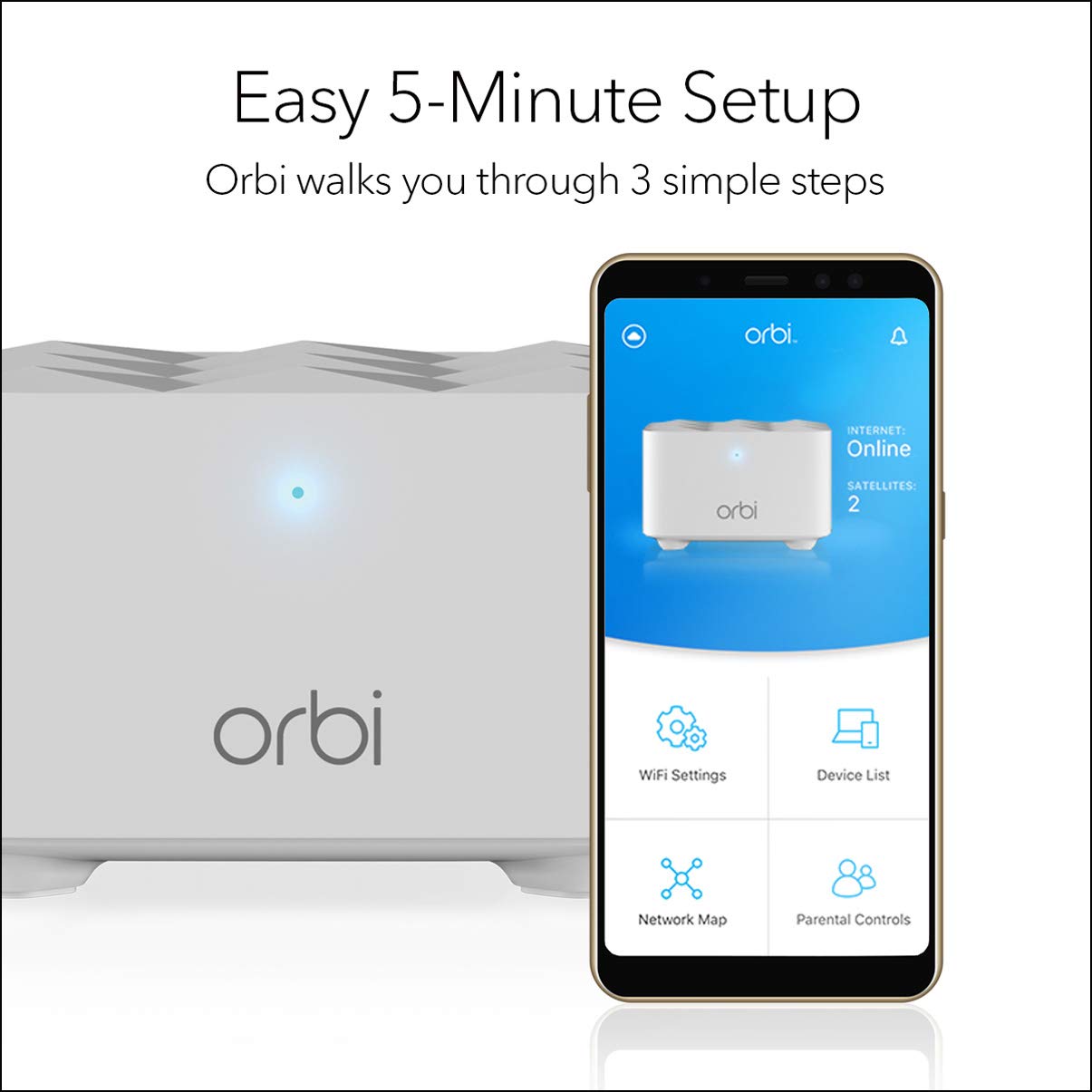 NETGEAR Orbi Whole Home Mesh WiFi System (RBK13) – Router Replacement Covers up to 4,500 sq. ft. with 1 Router & 2 Satellites