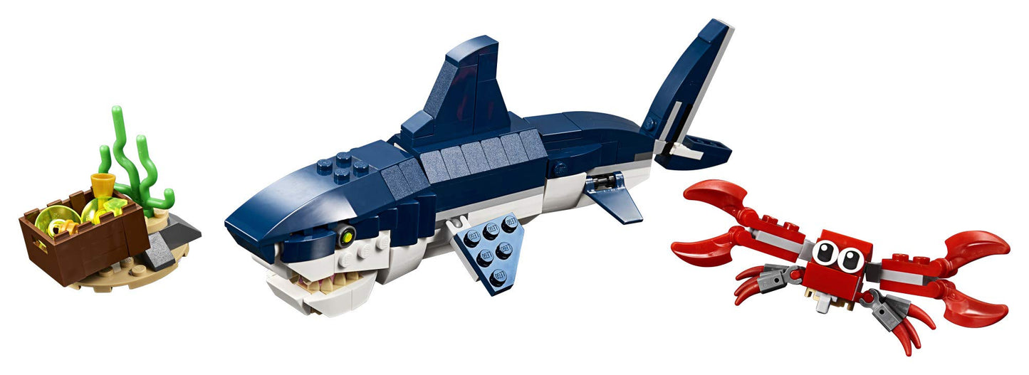 LEGO Creator 3 in 1 Deep Sea Creatures, Transforms from Shark and Crab to Squid to Angler Fish, Sea Animal Toys, Gifts for 7 Plus Year Old Girls and Boys, 31088