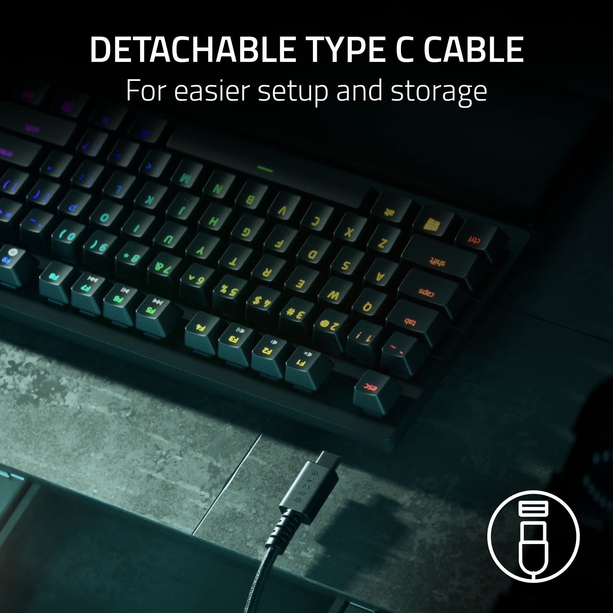 Razer Huntsman V2 TKL Tenkeyless Gaming Keyboard: Fast Linear Optical Switches Gen2 w/Sound Dampeners & 8000Hz Polling Rate - Detachable TypeC Cable - Doubleshot PBT Keycaps - Ergonomic Wrist Rest
