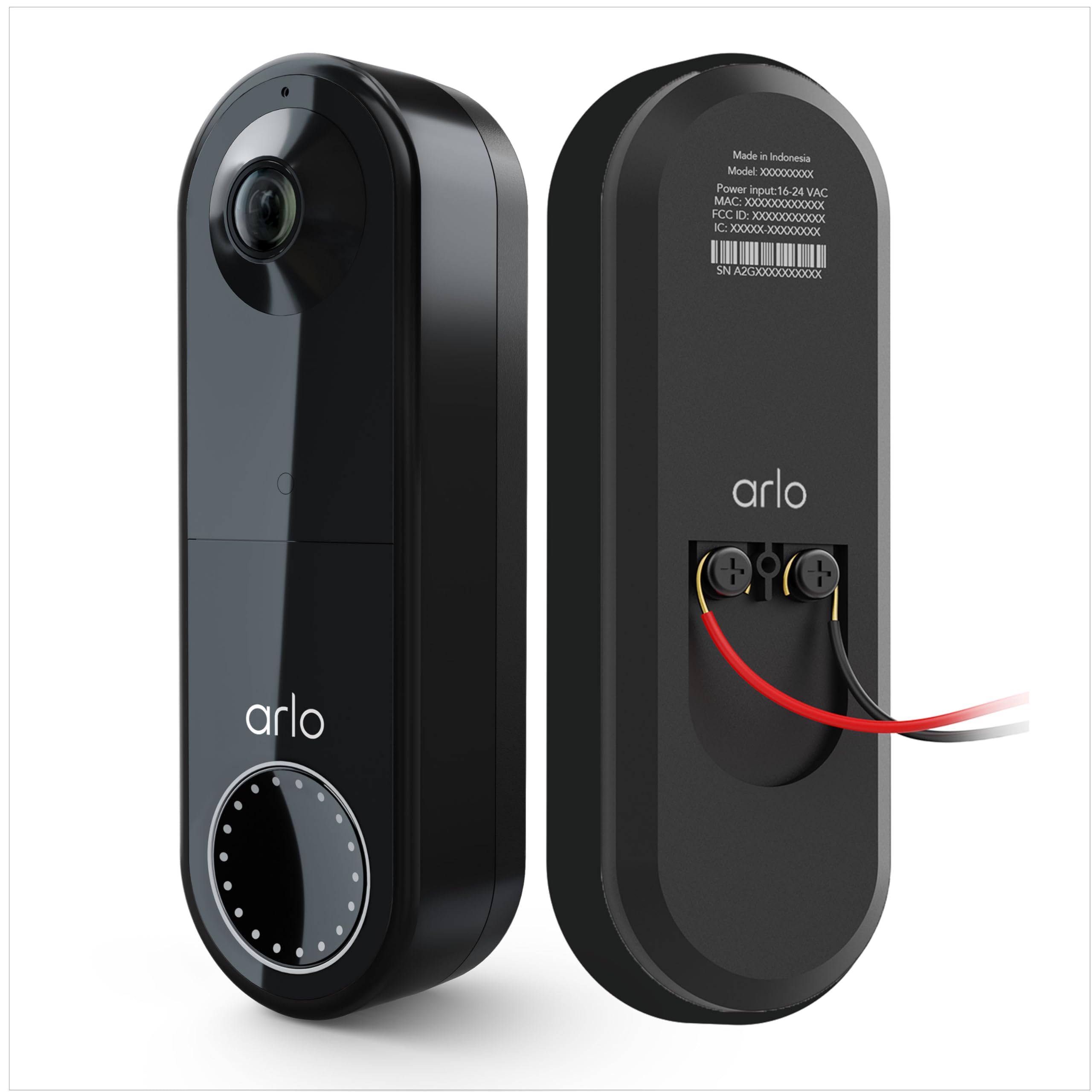 Arlo Essential Wired Video Doorbell - HD Video, 180° View, Night Vision, 2 Way Audio, Black - AVD1001B