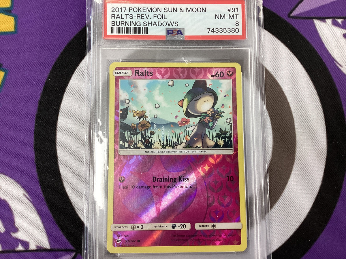 Ralts 91 Reverse Holo – Burning Shadows – PSA 8