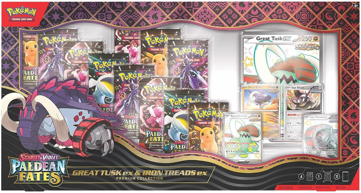 Pokemon TCG: Paldean Fates Great Tusk ex & Iron Threads ex Premium Collection - 11 Packs, Promo Cards