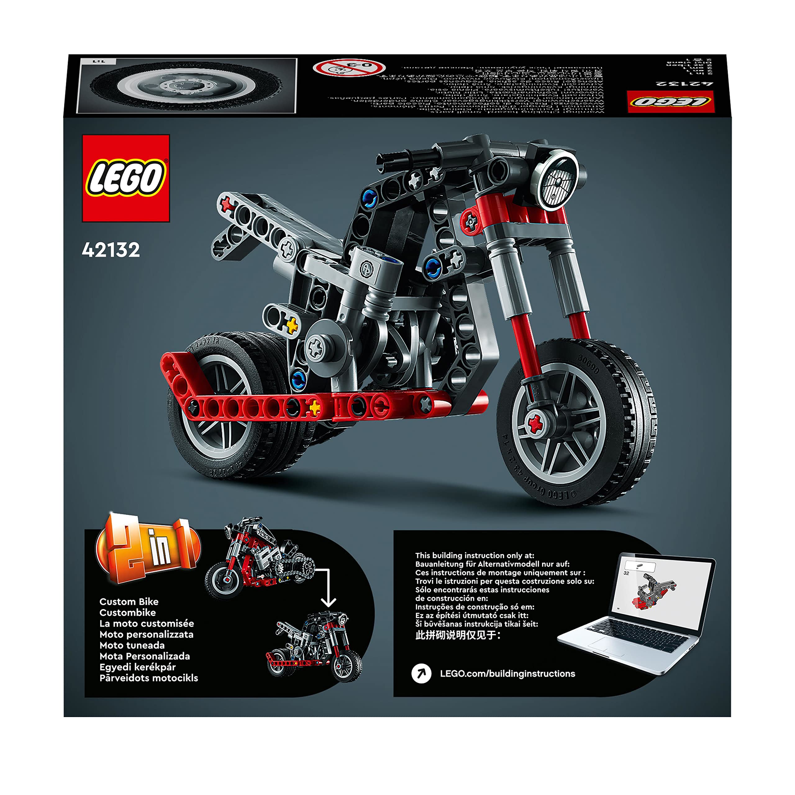 Lego Technic Motorcycle 42132 Model Building Kit; Give Kids a Treat with This Motorcycle Model; 2-in-1 Toy for Kids Aged 7+ (163 Pieces)