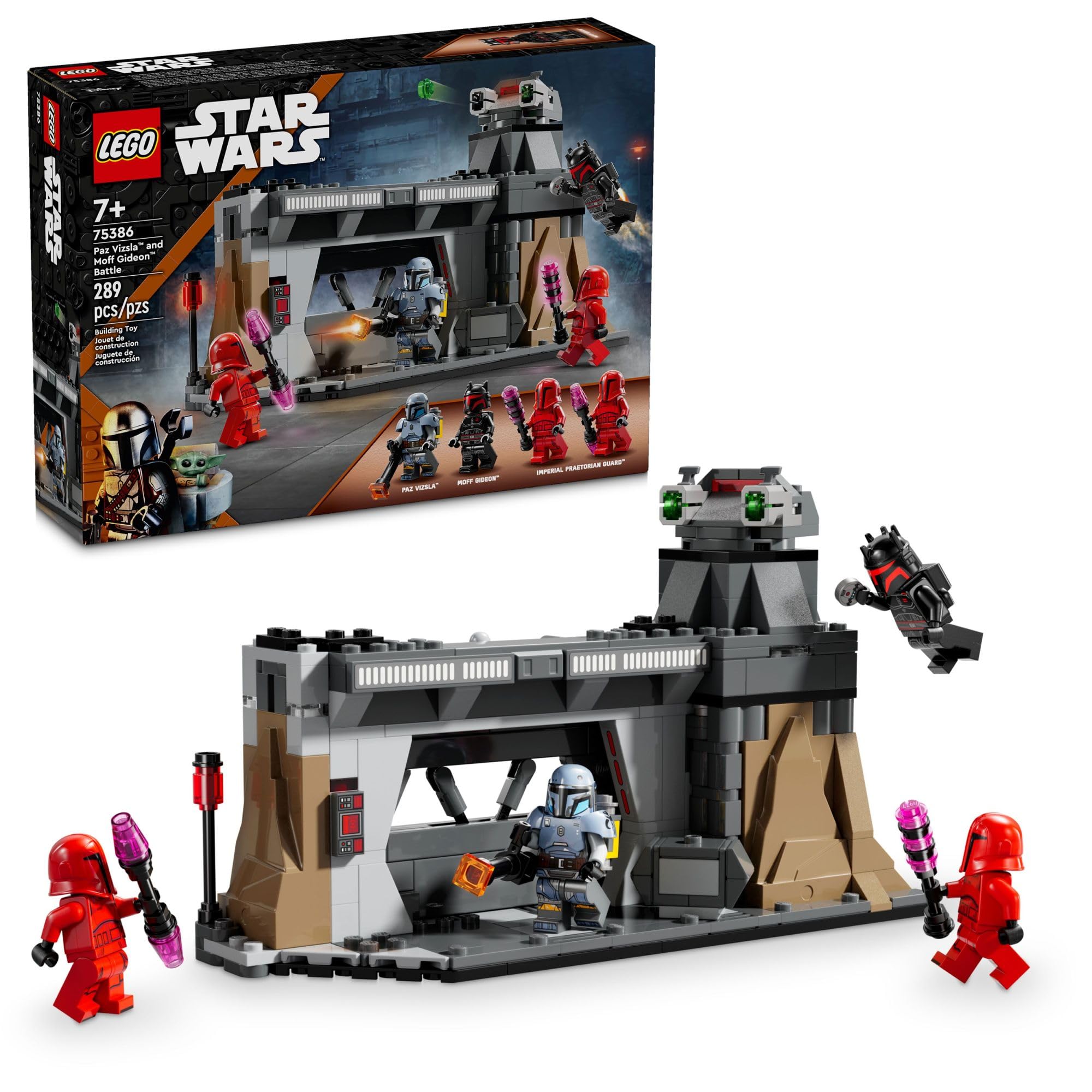 LEGO Star Wars: The Mandalorian Paz Vizsla and Moff Gideon Battle, Fun Building Set for Kids, Collectible Star Wars Toy with 4 Minifigures, Birthday Gift for 7 Year Old Boys and Girls, 75386