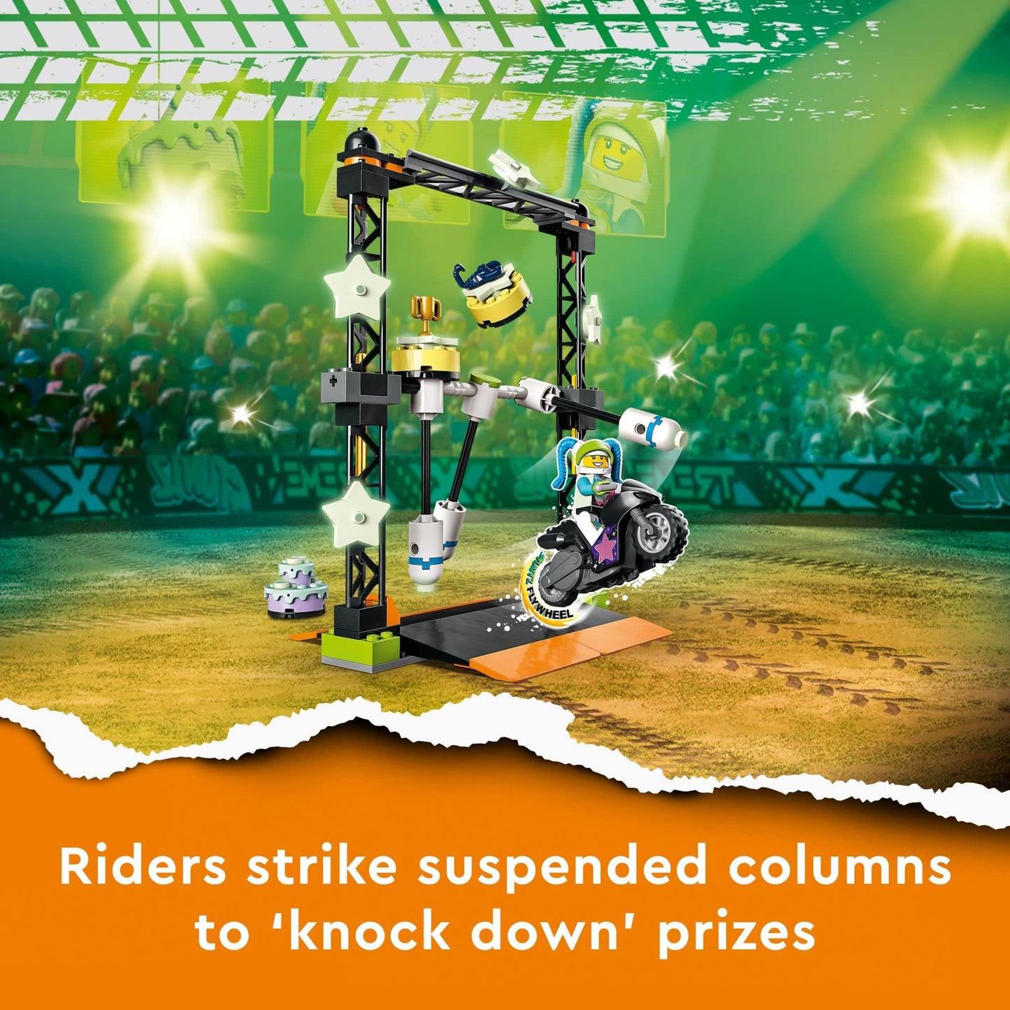 LEGO City Stuntz The Knockdown Stunt Challenge Playset, 60341 Adventure TV Series Action Toy for Kids Aged 5 Plus with Stunt Bike, Racer & Accessories