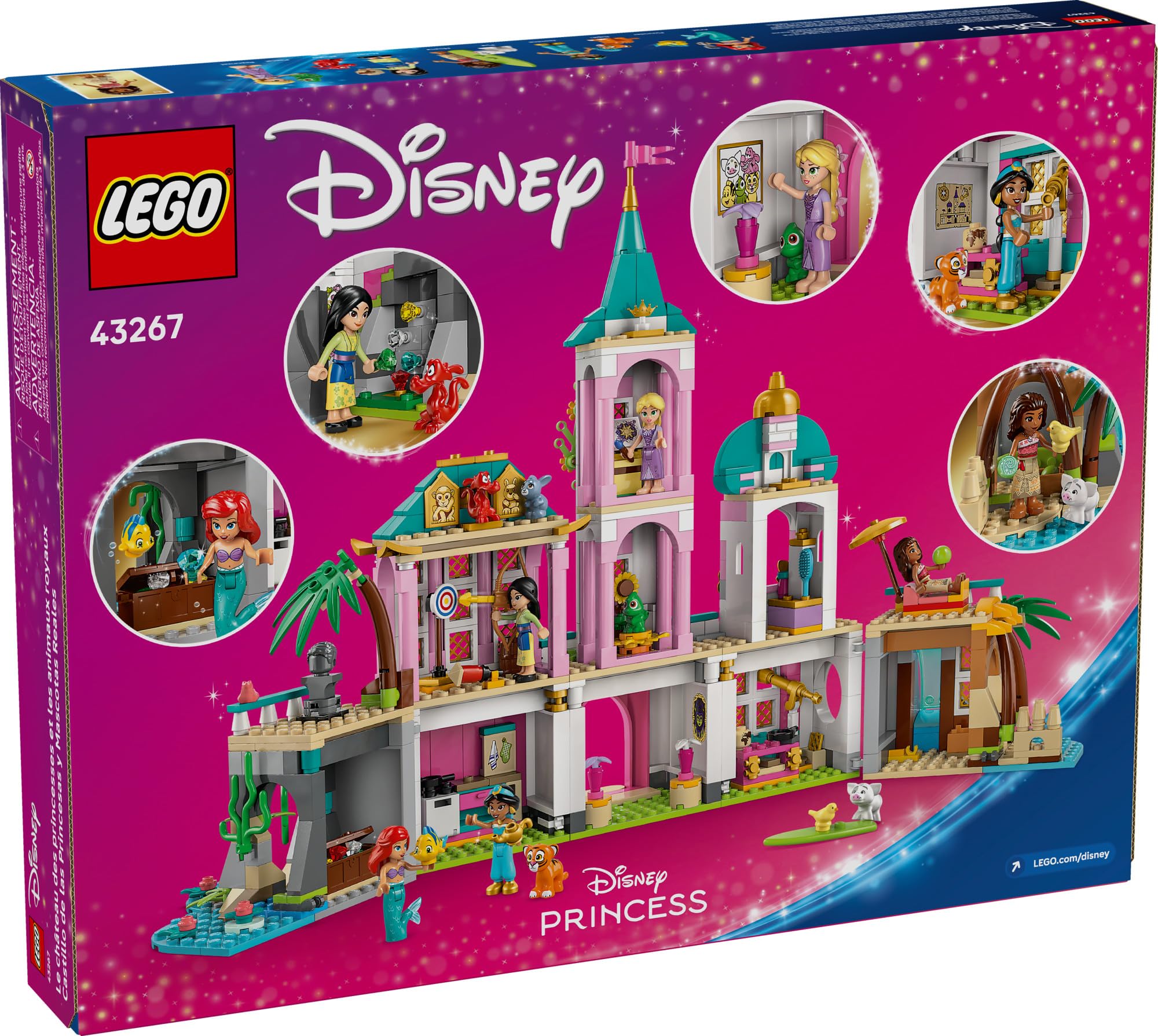 LEGO Disney Princess Castle & Royal Pets Kids Toy - Pretend Play Building Set for Girls and Boys, Ages 6+ - Includes Ariel, Rapunzel, Jasmine, Moana, and Mulan - Gift Idea for Birthdays - 43267